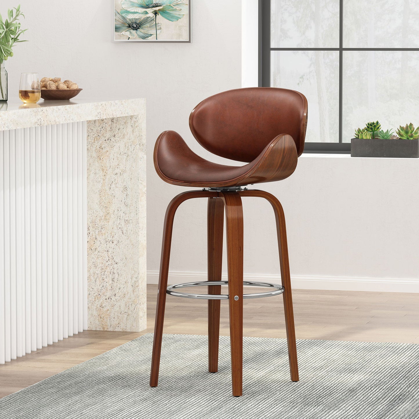 Lumos - Mid Century Modern Upholstered Swivel Barstool