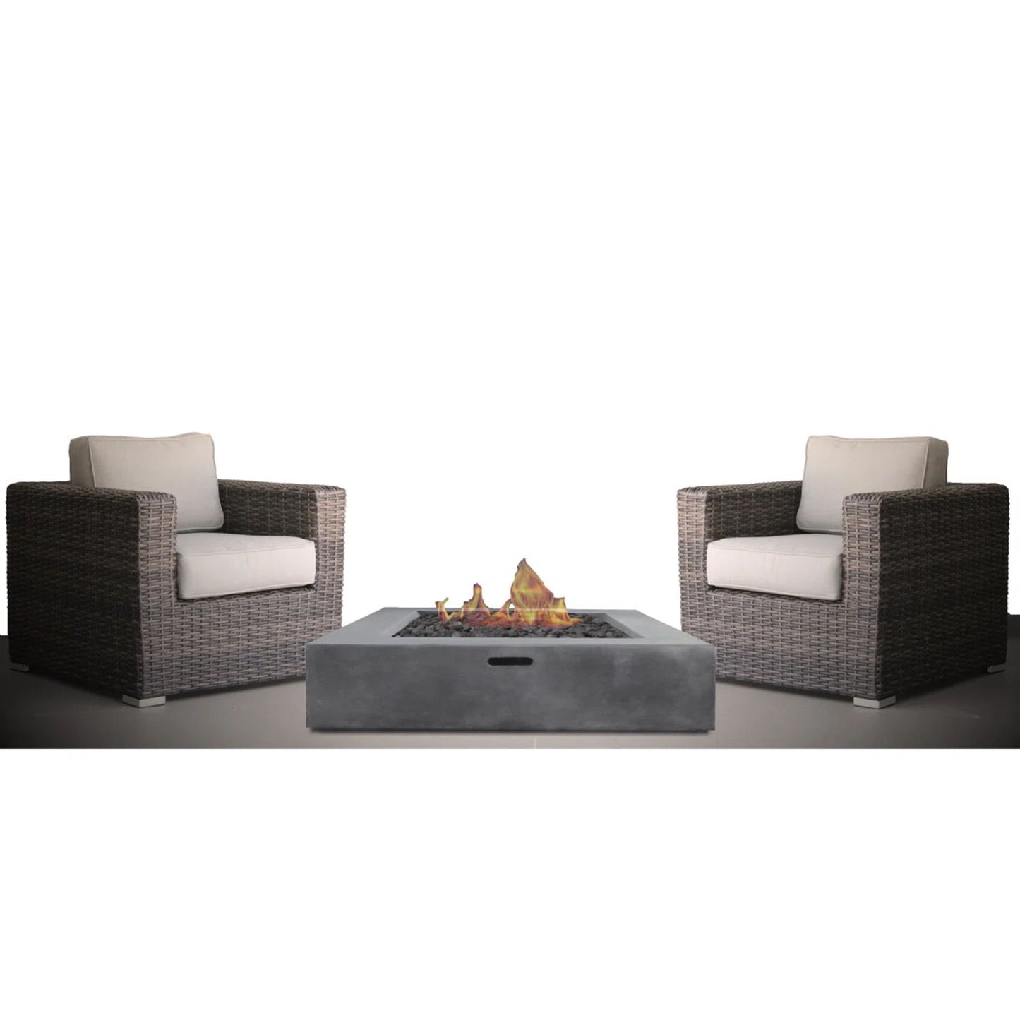 3 Piece Patio Rattan Furniture Set With Cushions Fire Pit - Brown