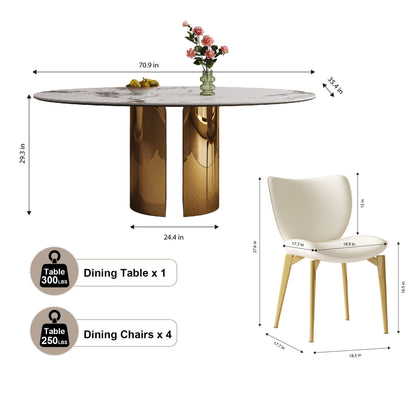 Steel Base Oval Sintered Stone Dining Table With Chairs