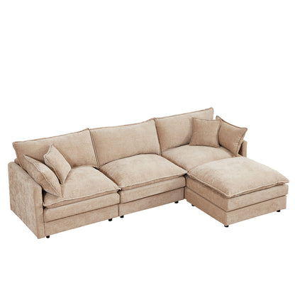 L Shaped Modular Sectional Sofa With Movable Ottoman, 3 Seater Comfortable Seating