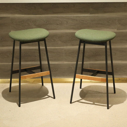 Modern Bar Stools Comfortable & Stylish Counter Height And Bar Height Bar Stools, Soft Fabric Upholstered, Backless For Kitchen, Dining Room Bar Chairs (Set of 2) - Green