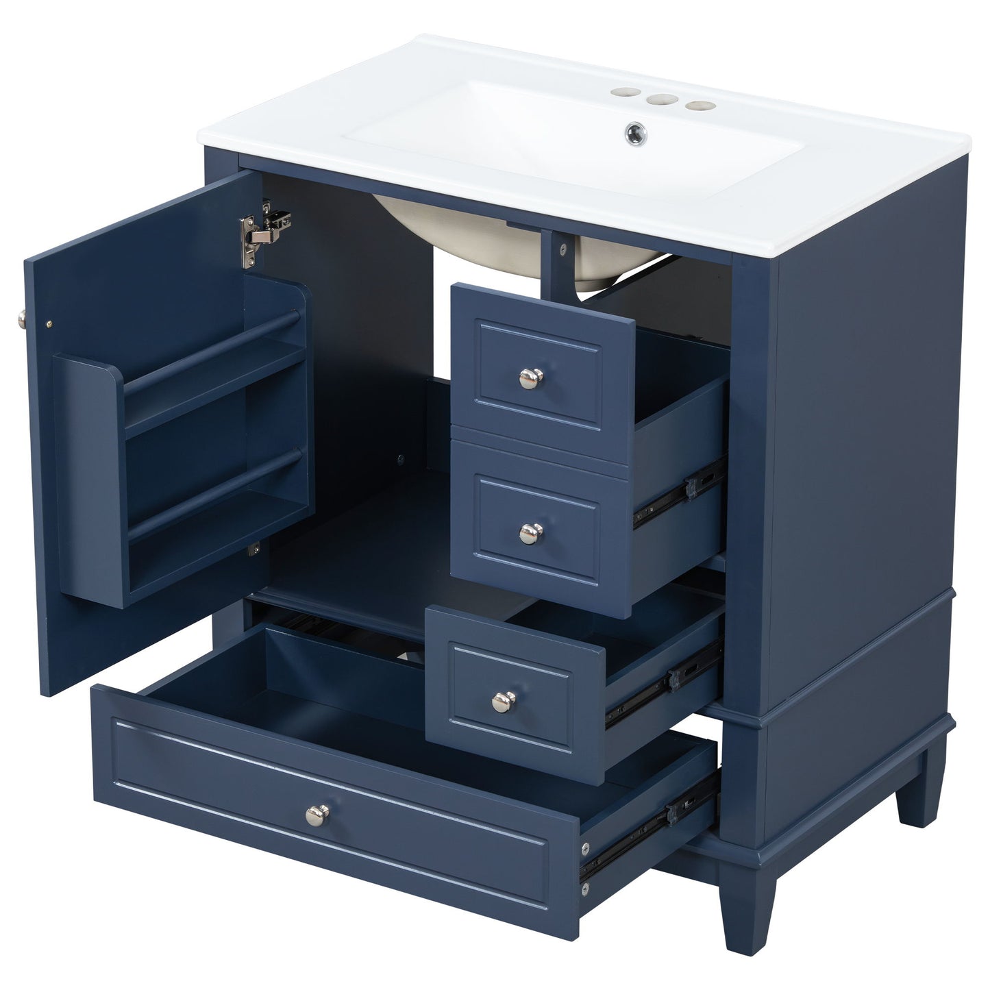 Freestanding Bathroom Vanity With Sink, Soft Close Door, 3 Drawers