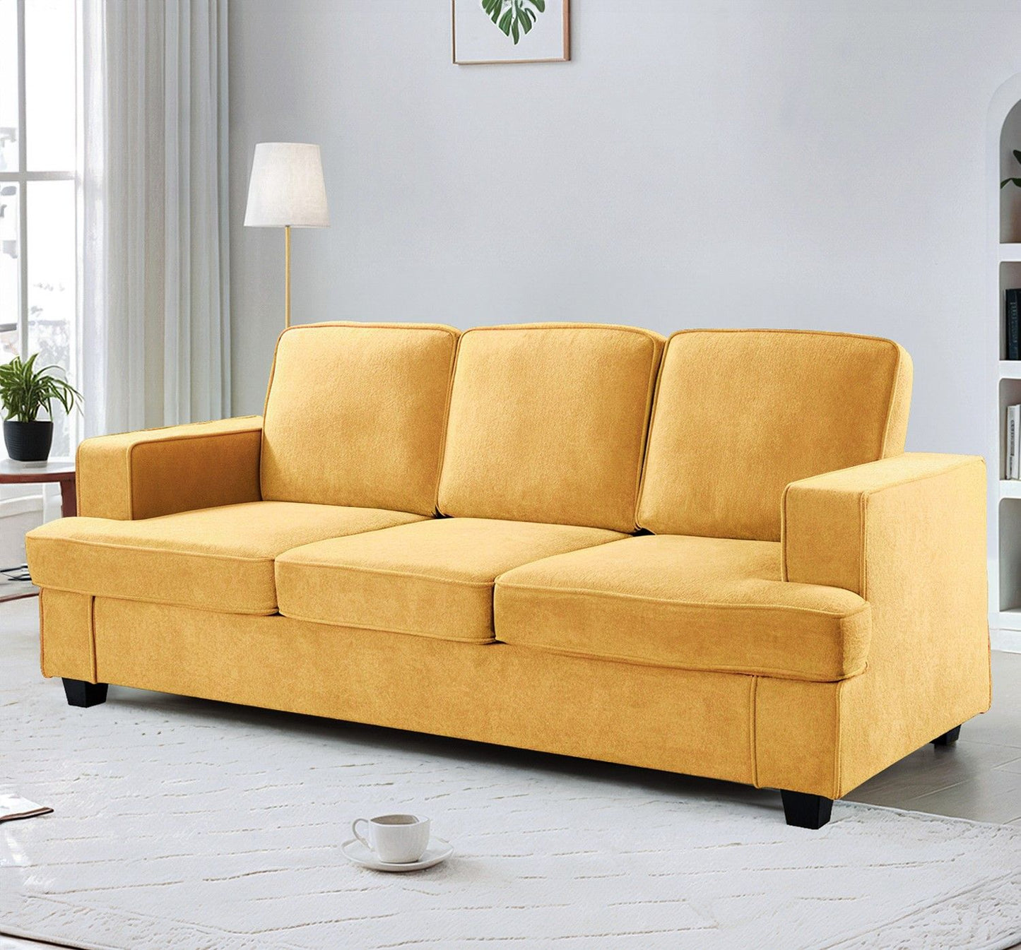 Modern Sofa, Comfortable 3 Seater Couch With Deep Seating, Loose Back Cushions, Wide Arms