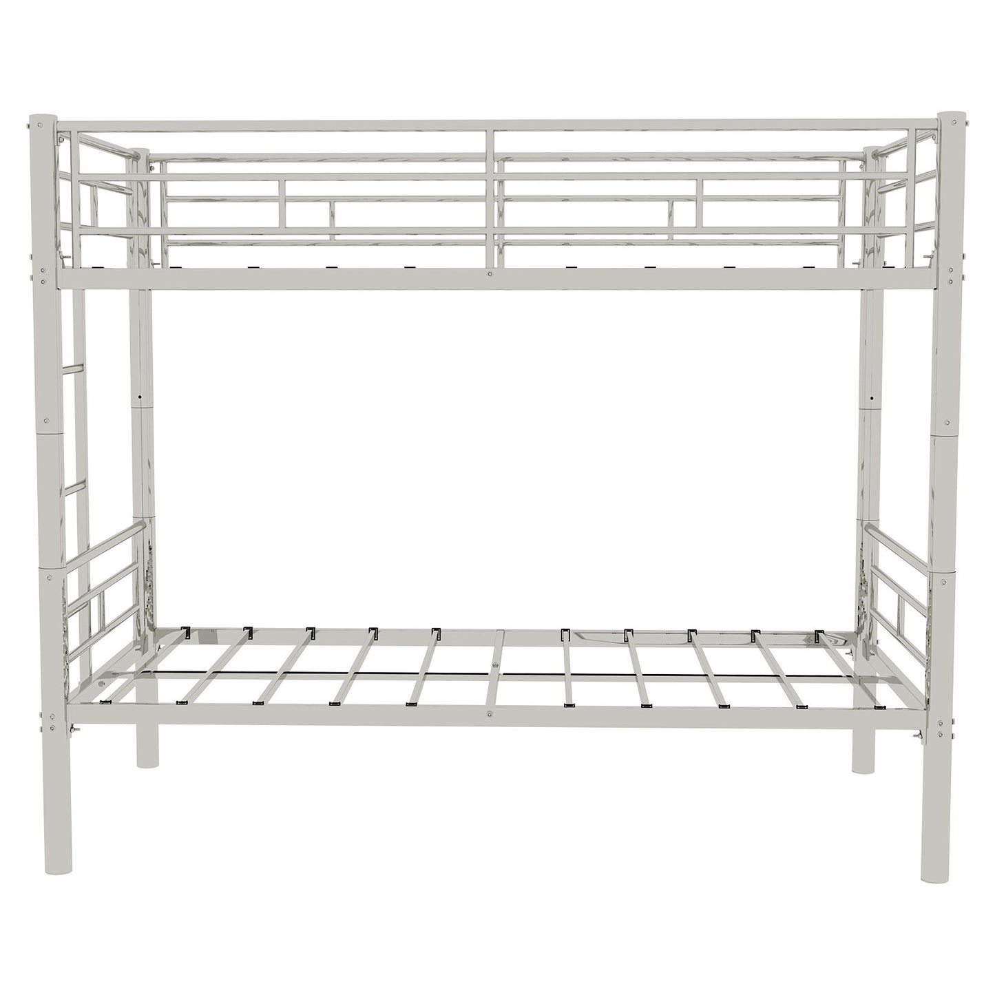 Metal Bunk Bed For Kids, Convertible Bedframe With Ladders & Guardrail