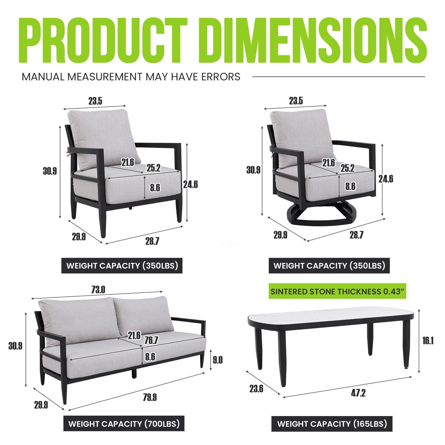 Outdoor Conversation Set With Chairs, Bench Sofa, Tables, Sunbrella Cushions