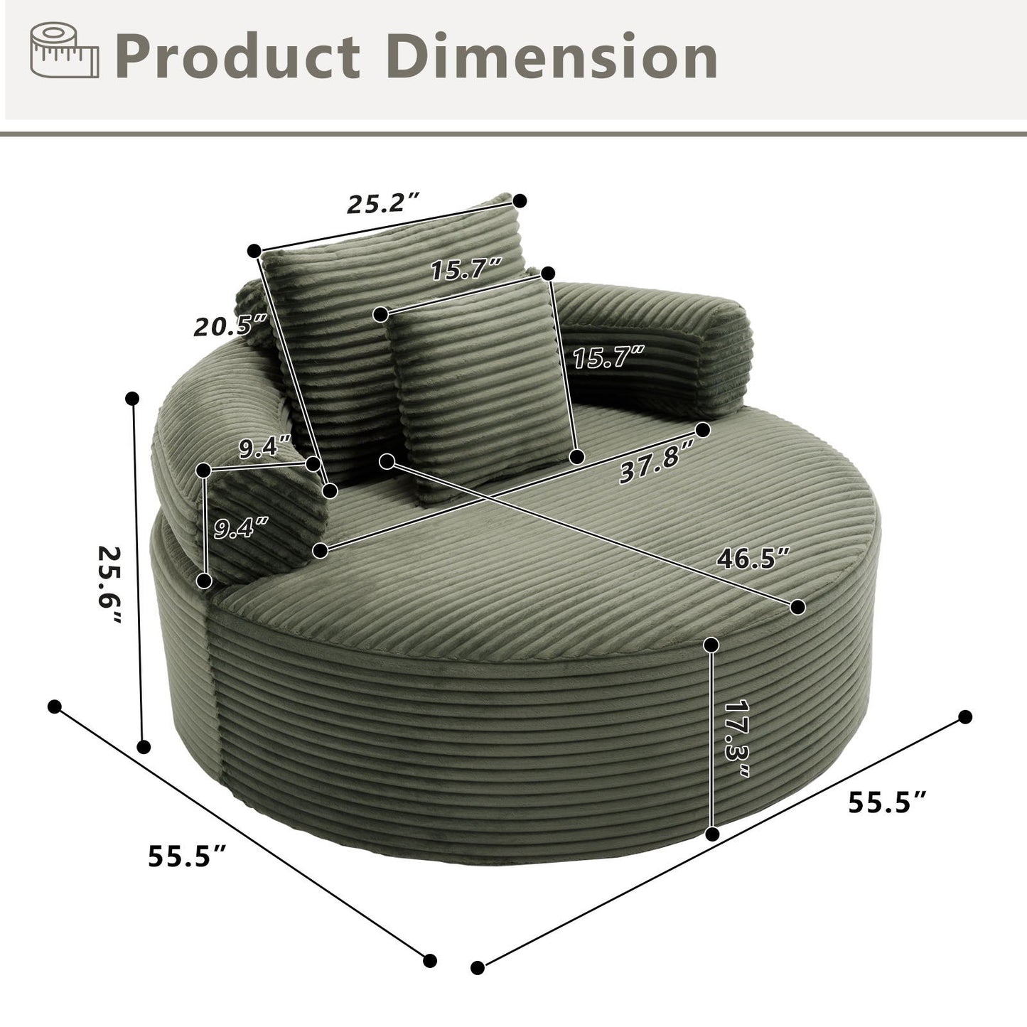 Round Sofa Bed With 3 Pillows For Living Room