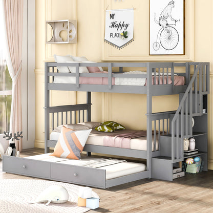 Stairway Bunk Bed With Storage And Guard Rail For Bedroom