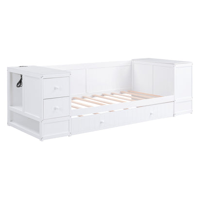 Daybed With Storage Arms, Trundle And Charging Station
