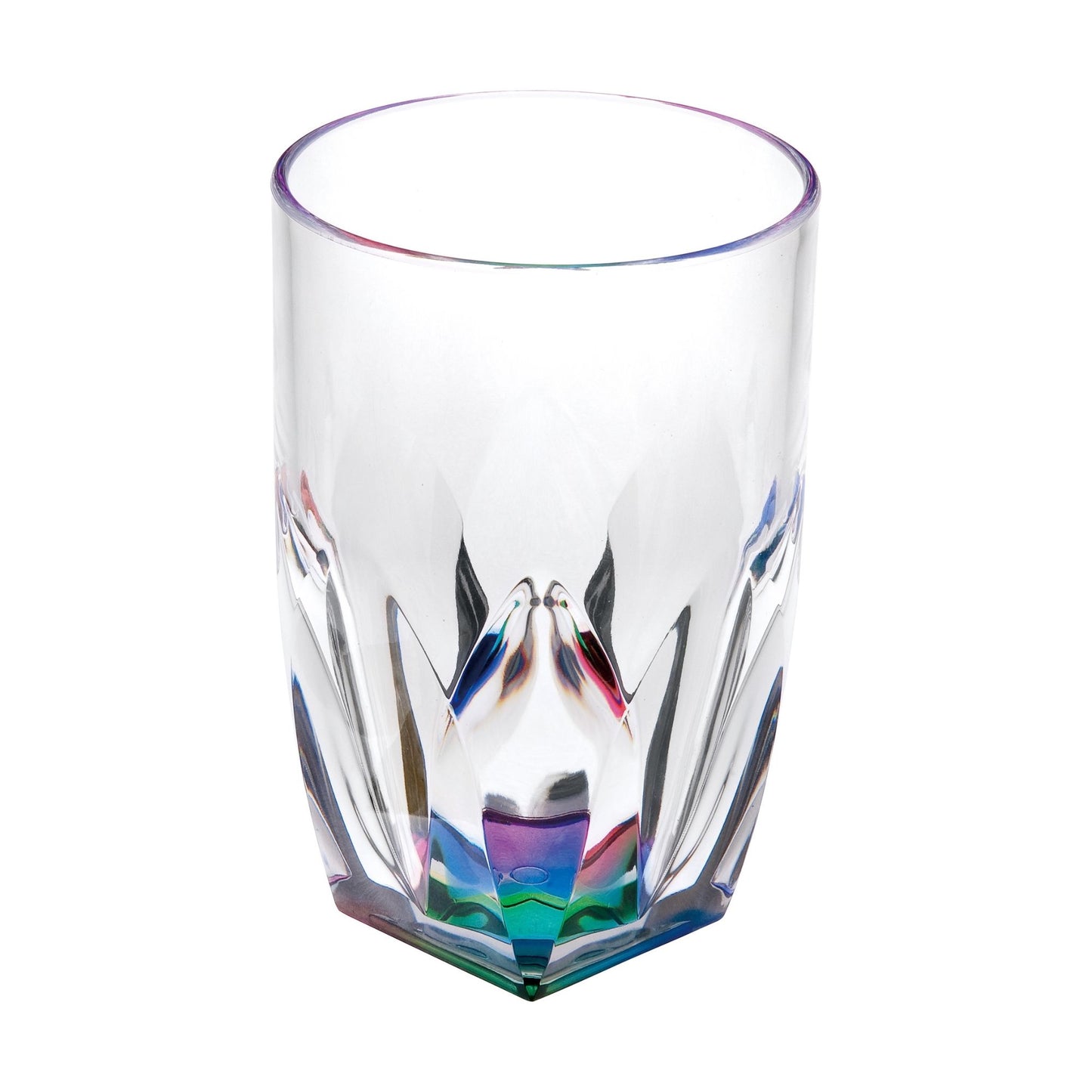 Rainbow Diamond Acrylic Glasses Drinking (Set of 4) Hi Ball 17Oz, Bpa Free Plastic Cocktail Glasses - Clear