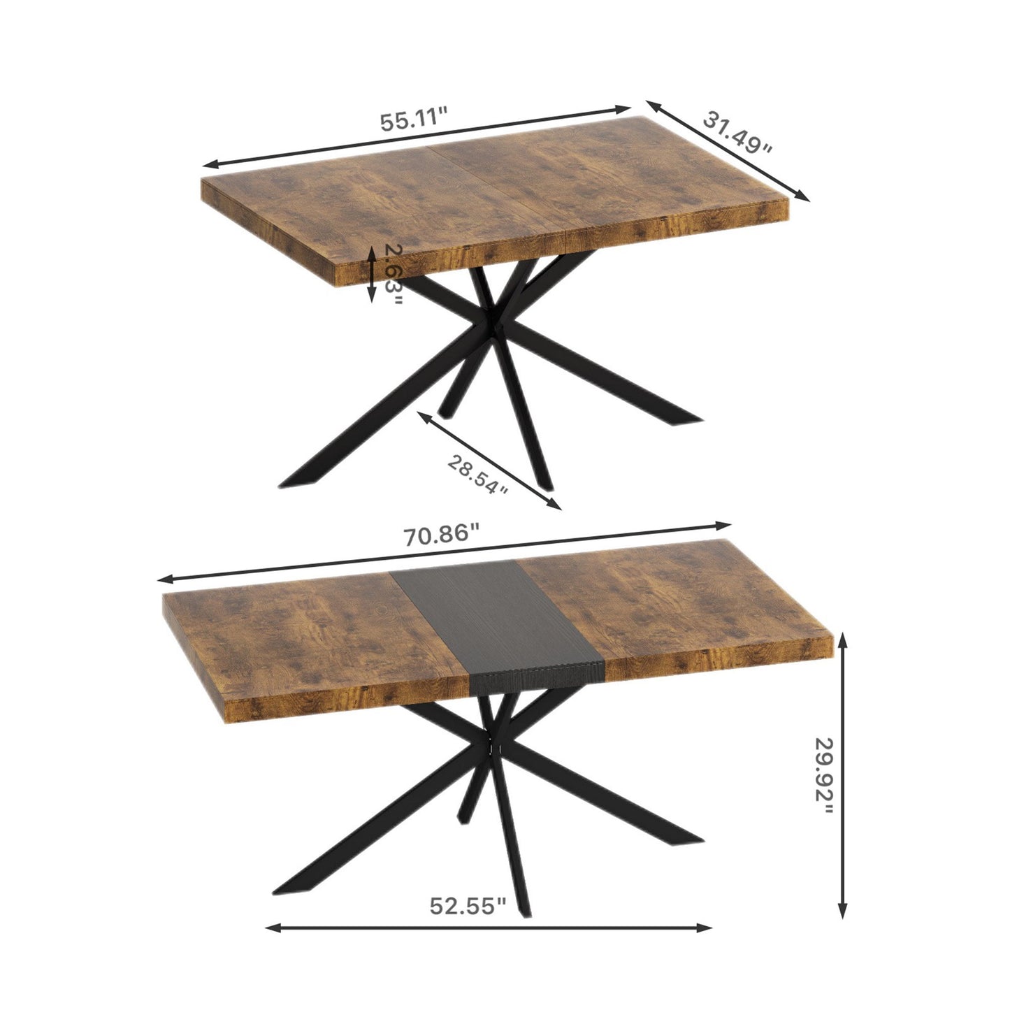 Retro Rectangular Stretch Dining Table With Embossed Center Plate