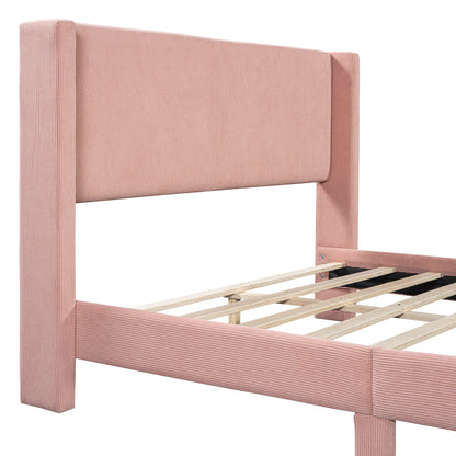 Platform Contemporary Bed With Legs And Upholstered Headboard