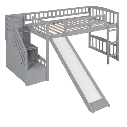 Loft Stairway Bed With 2 Drawers And Slide