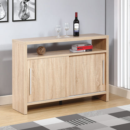 Sideboard Buffet Entry Cabinet Sliding Doors Metal Bar Handles Four Shelves