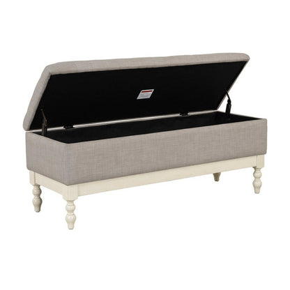 Tufted Storage Bench With Soft Close Lid - Light Gray / Cream