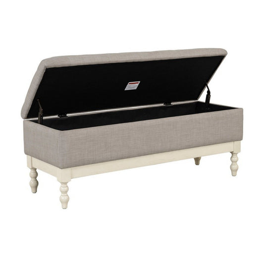 Tufted Storage Bench With Soft Close Lid - Light Gray / Cream