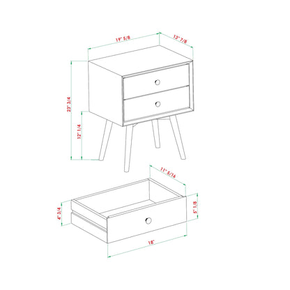 Mid-Century Modern Double Drawer Nightstand - Walnut