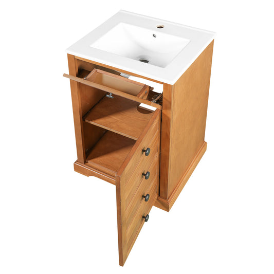 Bathroom Vanity With Integrated Sink, Soft-Closing Door - Natural Wood