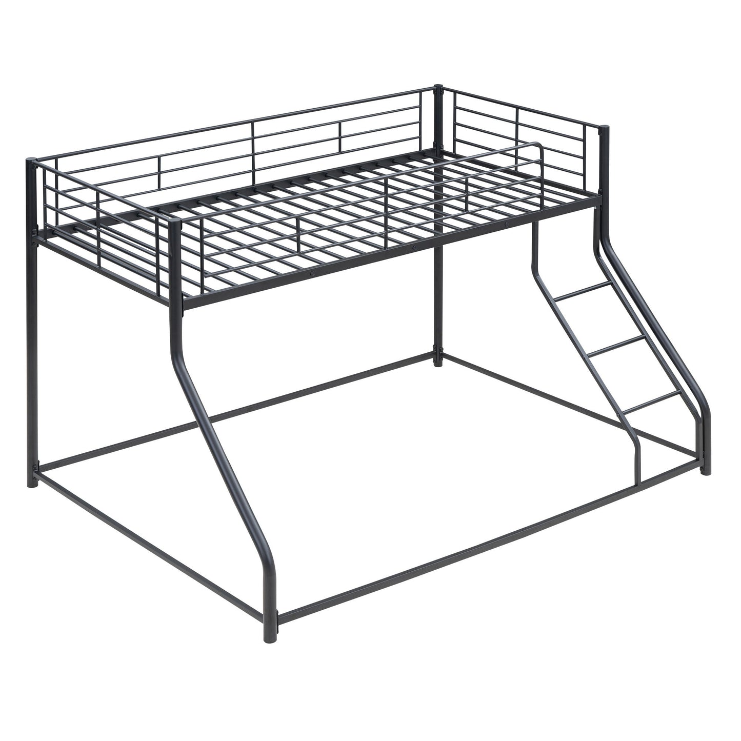 Metal Floor Bunk Bed With Sloped Ladder, Space Saving Design