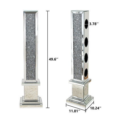 Crushed Diamond Floating Mirrored Wine Bottle Holder - Silver
