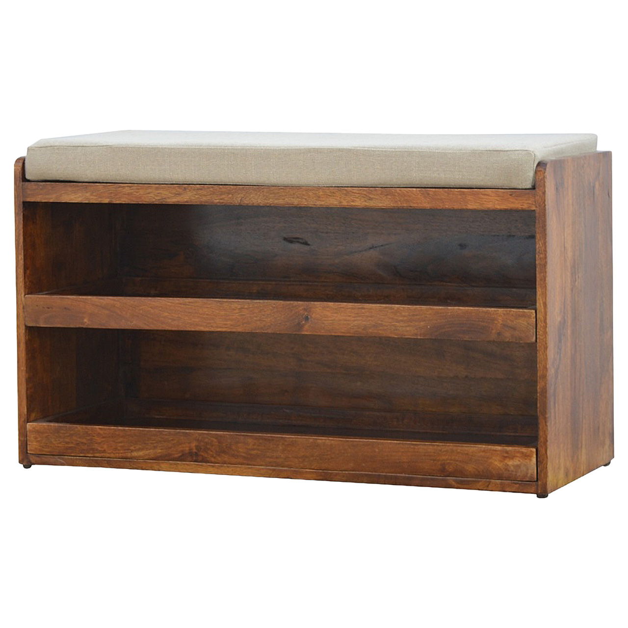 Pull Out Shoe Bench - Chestnut / Mud Linen