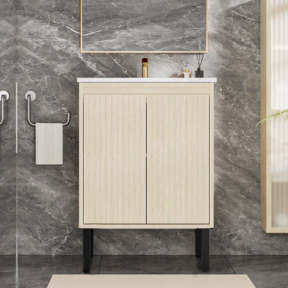 Bathroom Vanity With Ceramic Sink, Floor-Standing Design, Soft-Closing Drawers