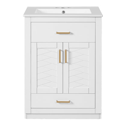 Modern Bathroom Vanity With Integrated Ceramic Sink, 2 Door Cabinet With Tip-Out Drawer