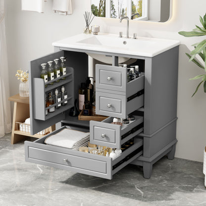 Freestanding Bathroom Vanity With Sink, Soft Close Door, 3 Drawers